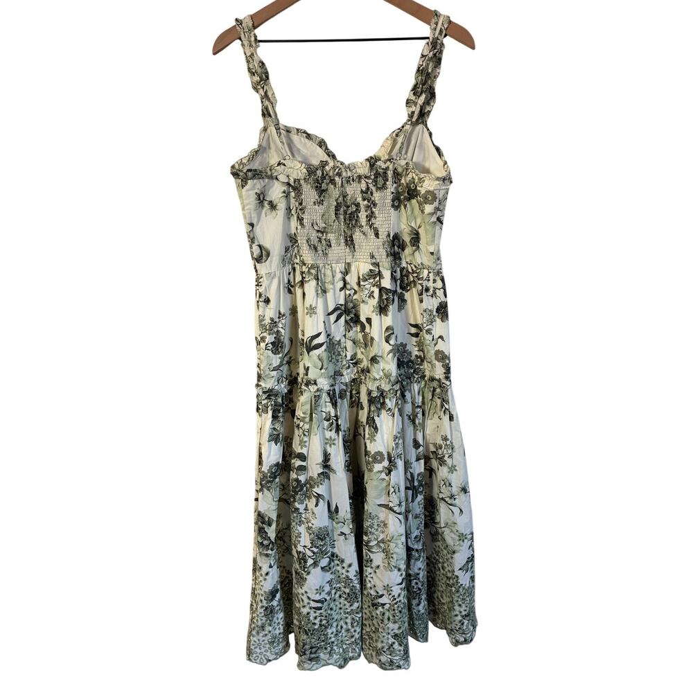 By Anthropologie Sleeveless Sweetheart A-Line Midi Green Floral Dress M - Flaws - Picture 5 of 13